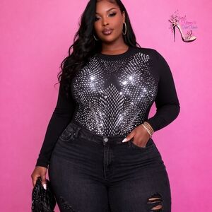 NWT Black and Silver Rhinestone Bodysuit
